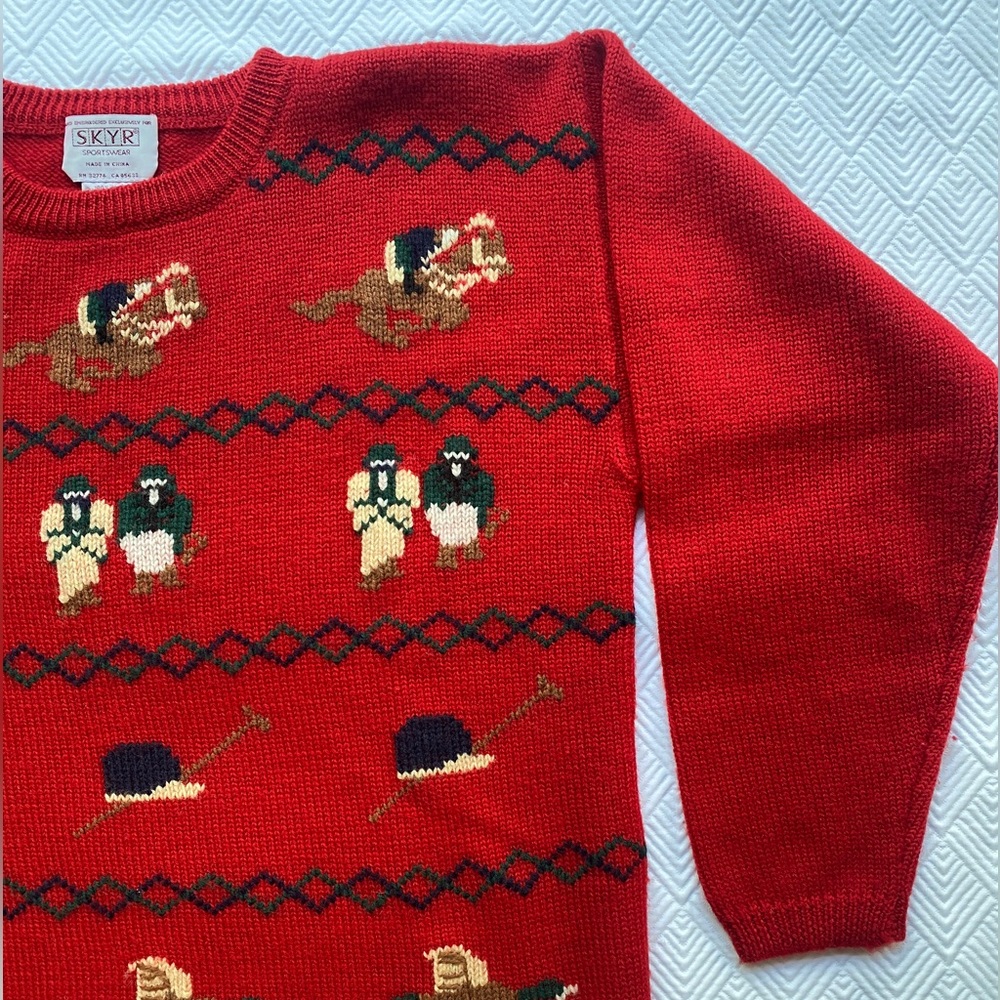 Vintage Skyr Red Wool Sweater Hand Embroidered, Size Large